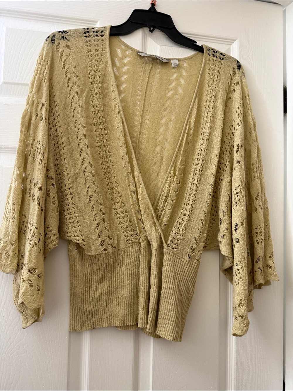 Avenue Open-Knit Wrap Cardigan in Light Olive
